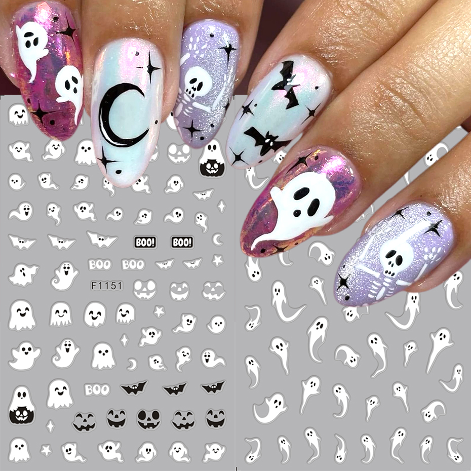 Nail Art Full Design - 2pcs Luminous Halloween Spooky Nail Stickers