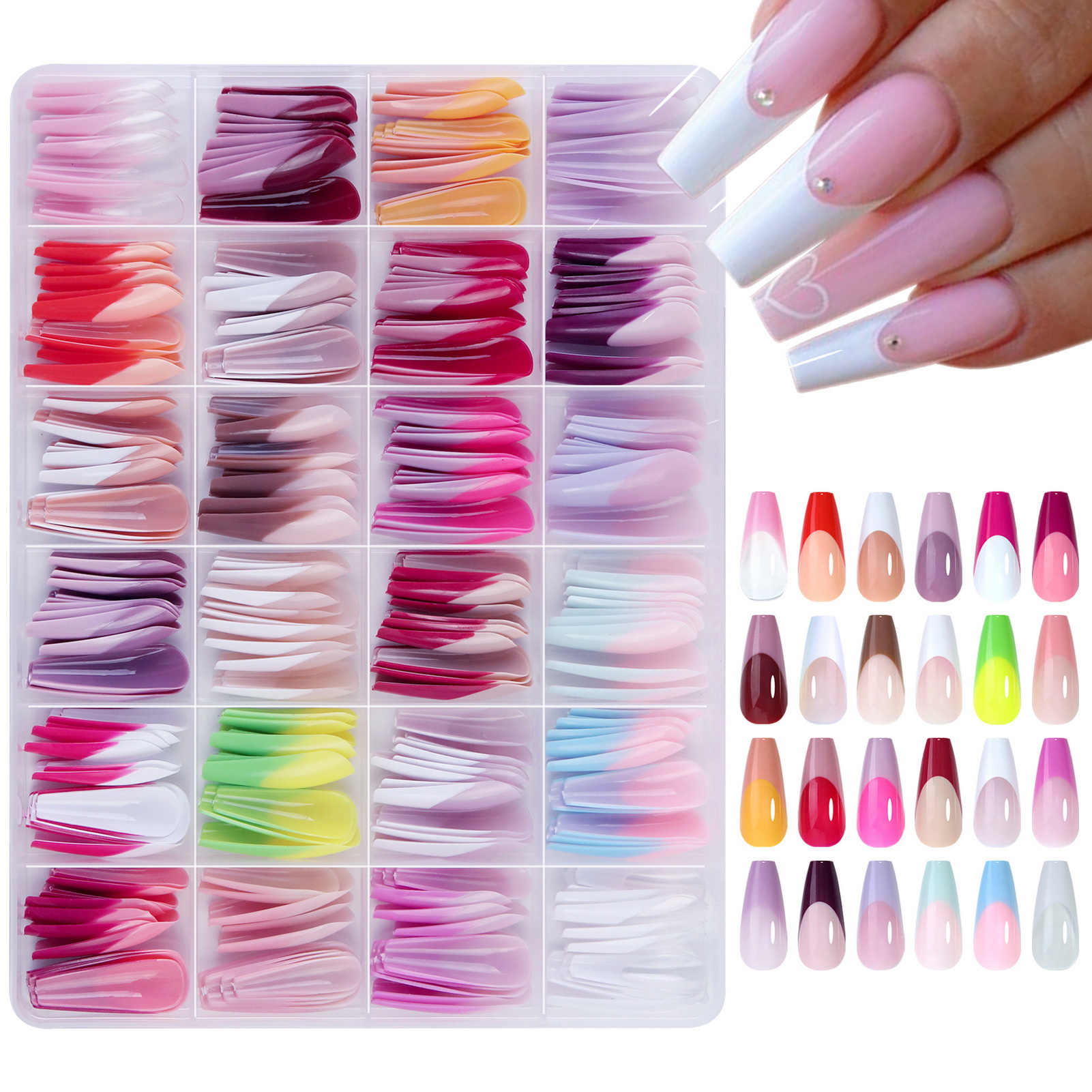 Nail Art Extension - 288Pcs Colorful French Tips Fake Nails