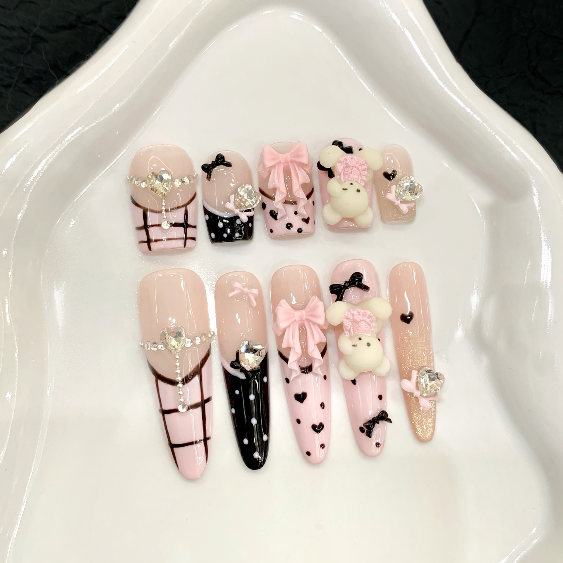 Nail Art Ombre - 10pcs Pure Hand Pressed Stiletto/Coffin Nail