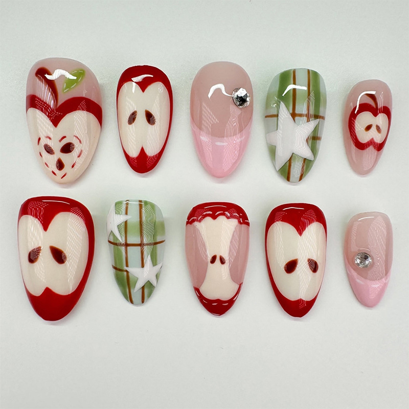 Nail Art Full Design - 24Pcs Short French Almond Press on