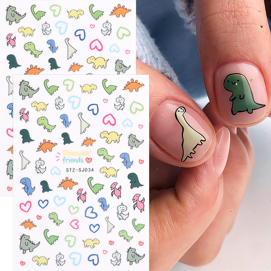 Nail Art Full Design - 2pcs Cartoon Dinosaur Nail Stickers Cute