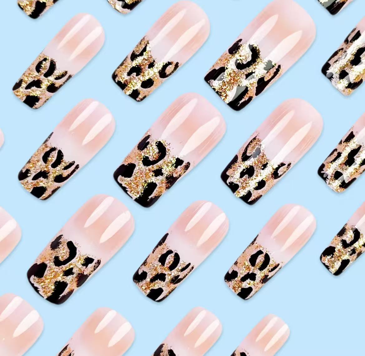 Nail Art Ombre - Leopard Print French Tip Press On