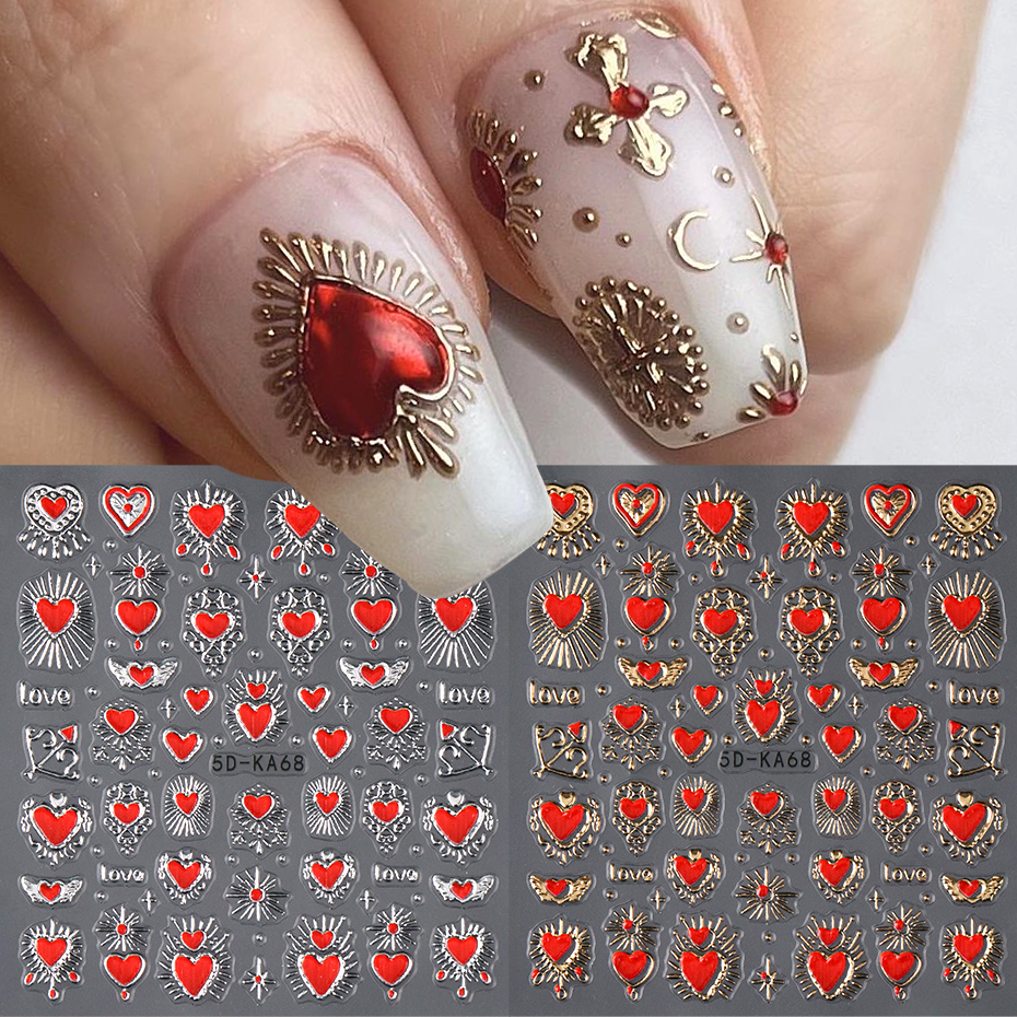 Nail Art Full Design - 2pcs 3D Heart Sun Star Nail