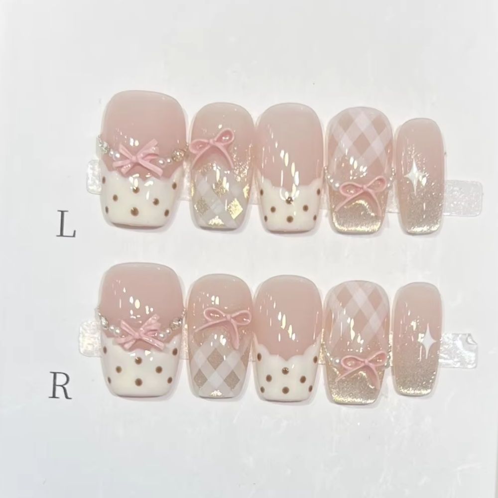 Nail Art Cat Eye Pink - 10Pcs Sweet Mid-length Ballet False Nails