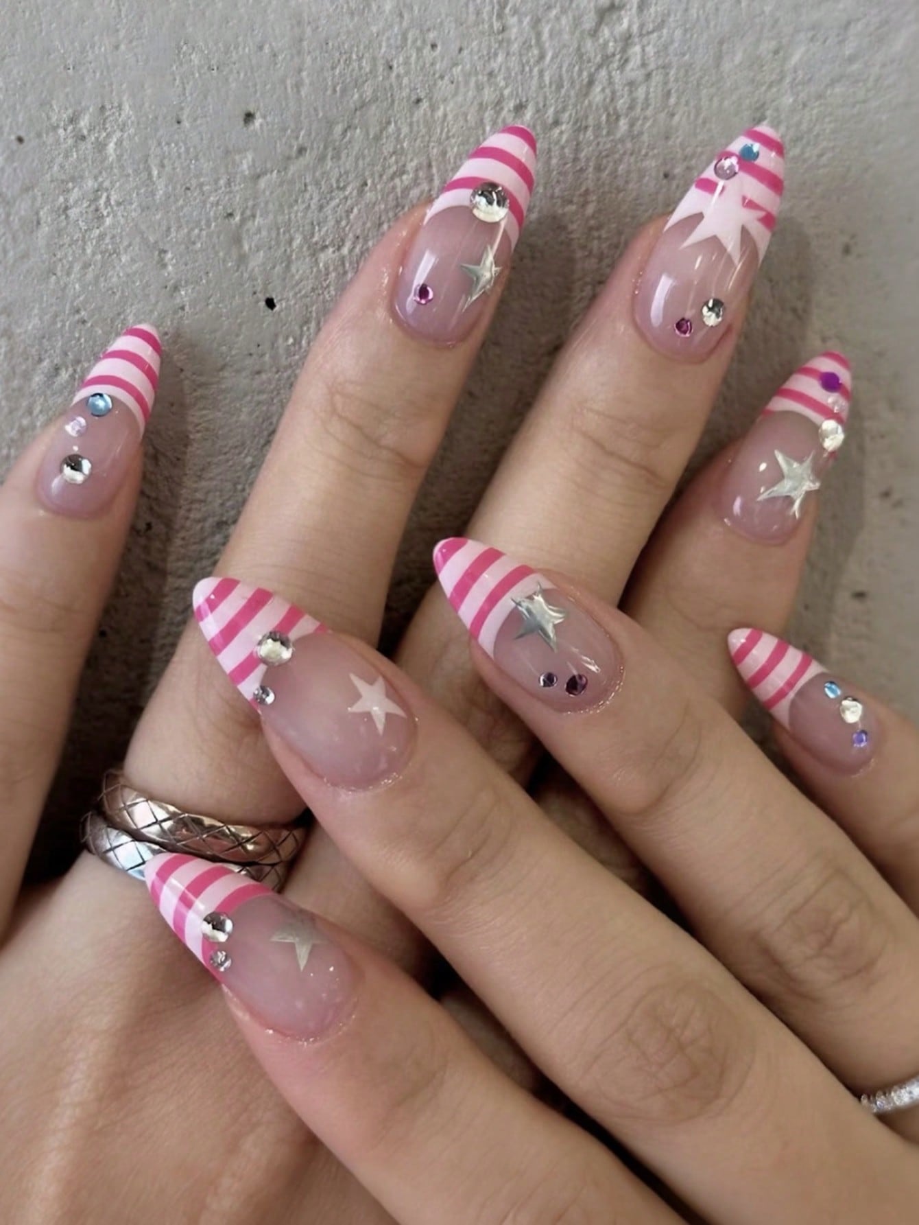 Nail Art Fuchsia - 10pcs Minimalist French INS Fresh Sweet