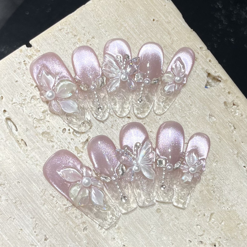 Nail Art Cat Eye Pink - Spring 3D Bauhinia Flower Handmade Press