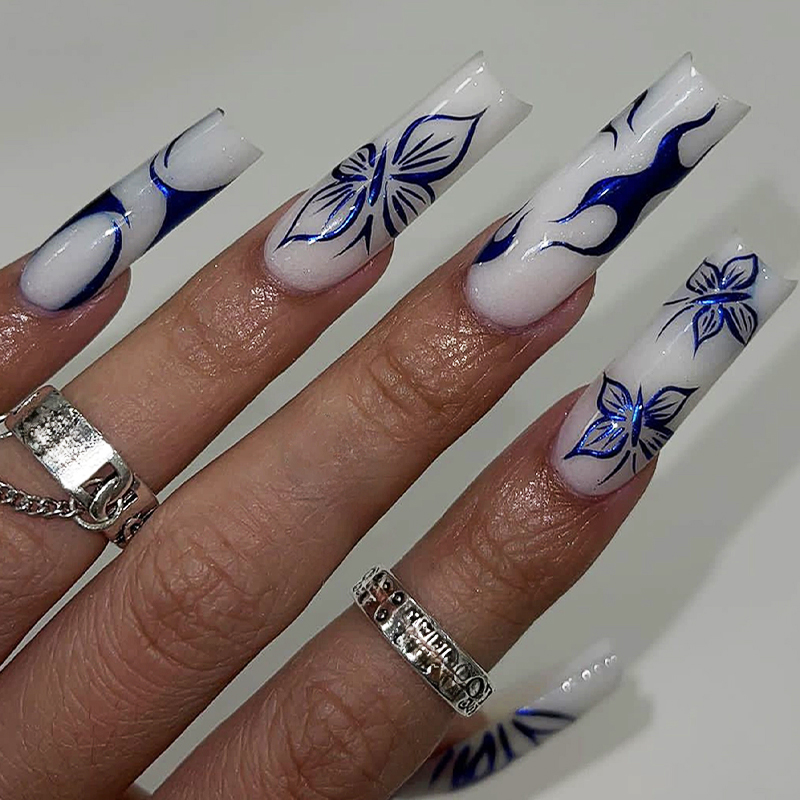 24PCS Blue Style Press on Nail – Nail Art French recenzja i cena