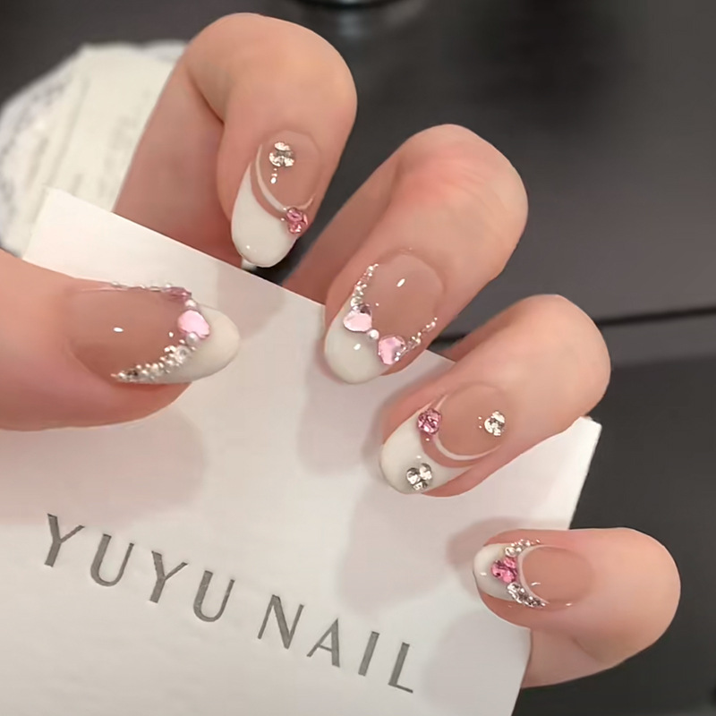 10Pcs White French Pink Heart  – Nail Art French recenzja i cena