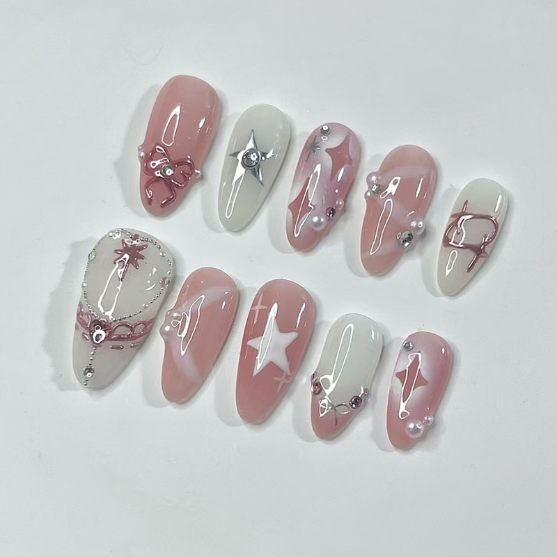 24Pcs Short Almond Nails Set F – Nail Art French recenzja i cena