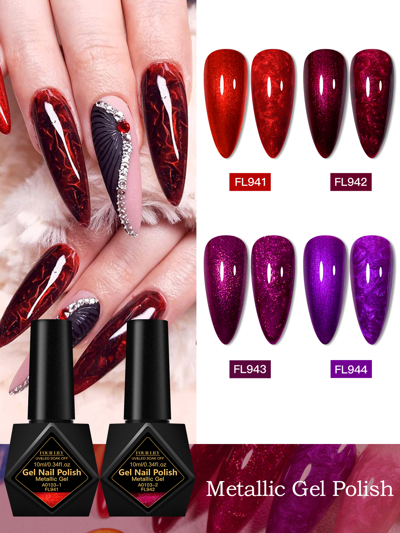 FOUR LILY Metallic Gel Nail Po – Nail Art Fuchsia recenzja i cena