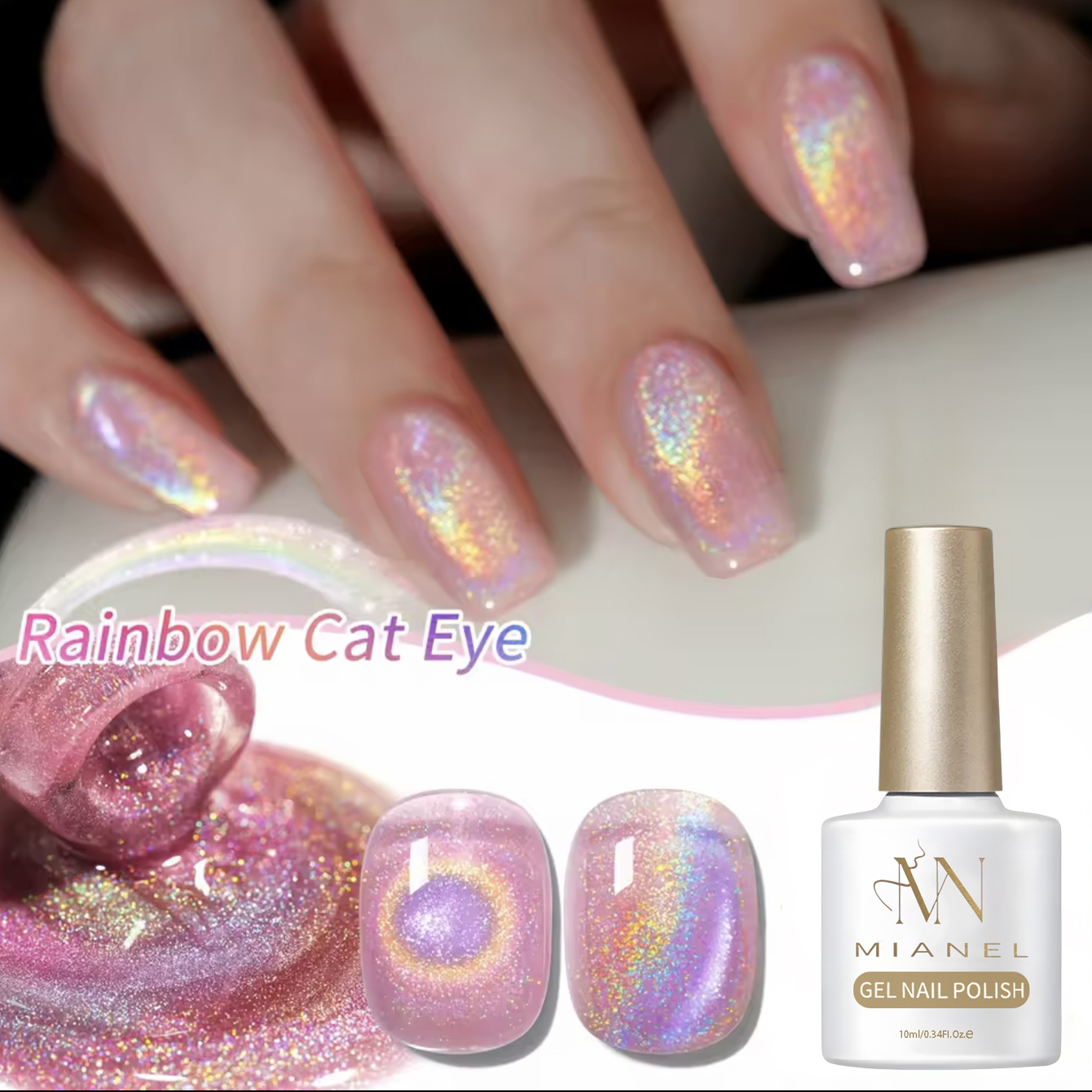 1-10pcs 10ml Pink Rainbow Magn – Nail Art Cat Eye Pink recenzja i cena