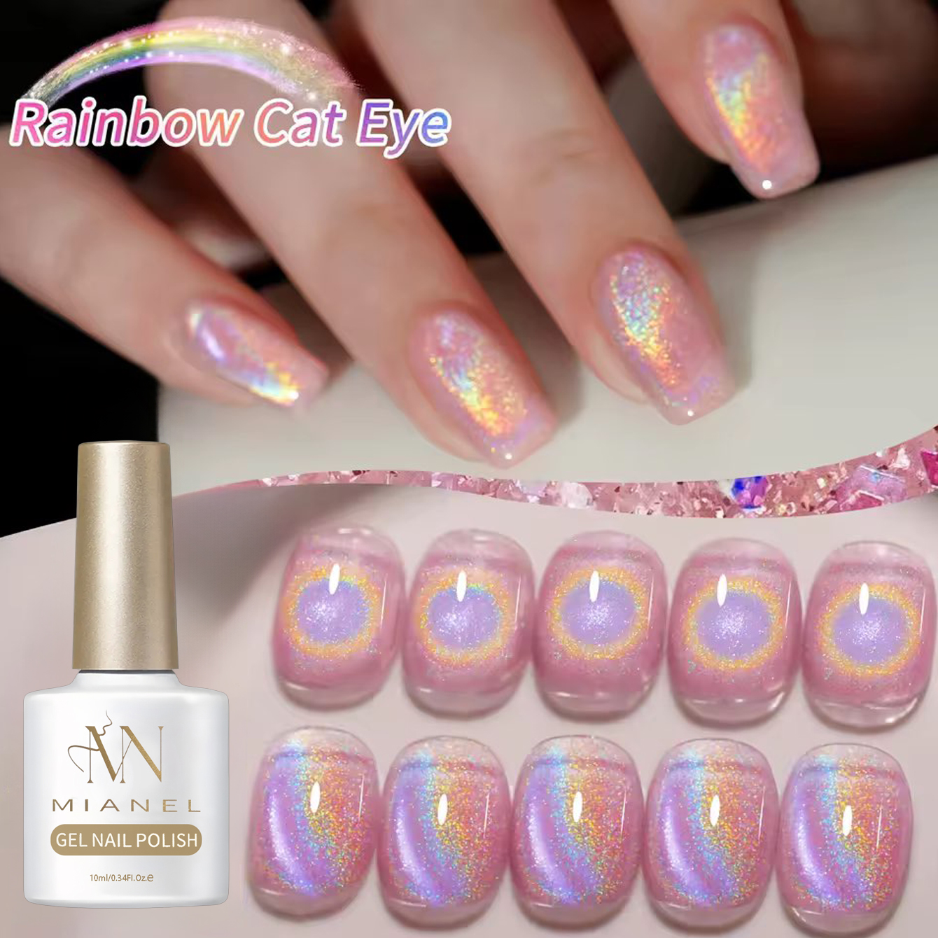 1-10pcs 10ml Pink Rainbow Magn – Nail Art Cat Eye Pink recenzja i cena