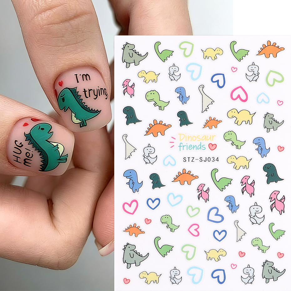 2pcs Cartoon Dinosaur Nail Sti – Nail Art Full Design recenzja i cena