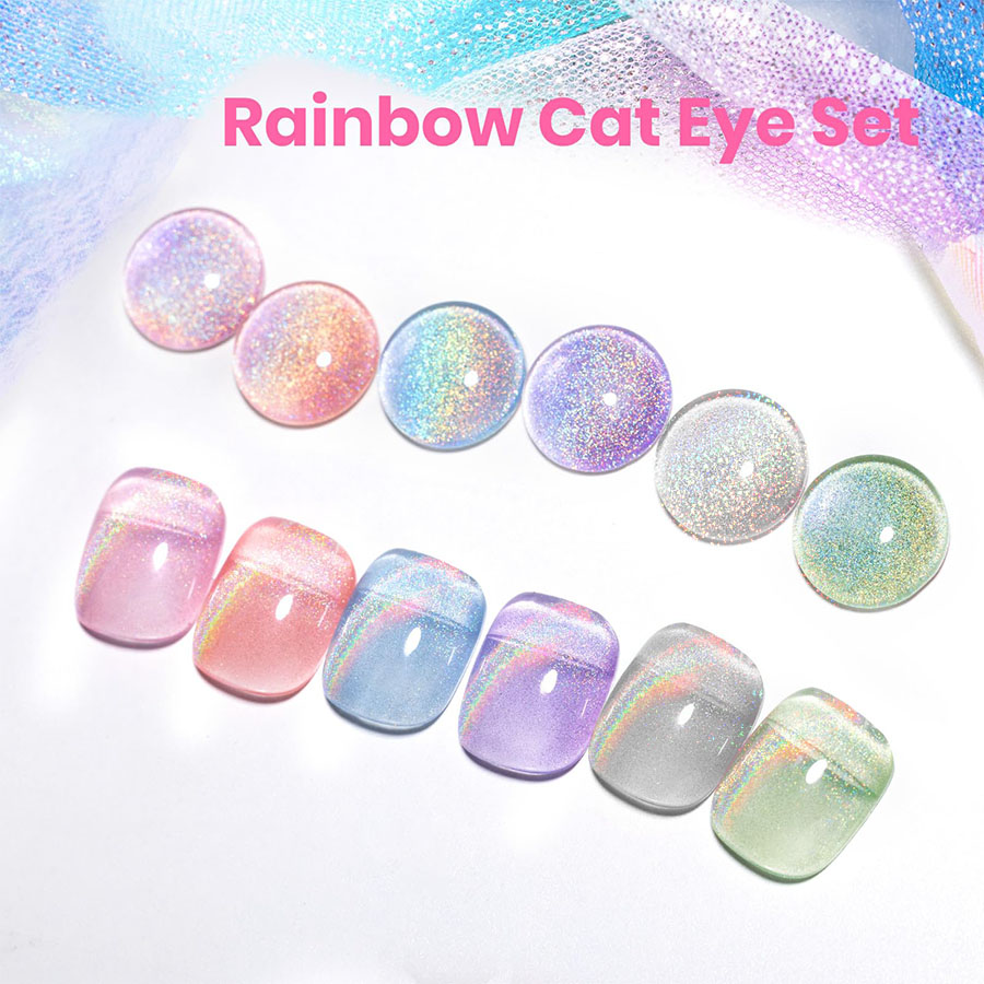 QAZIXU 1/6 Pcs Rainbow Cat Eye – Nail Art Cat Eye Pink recenzja i cena