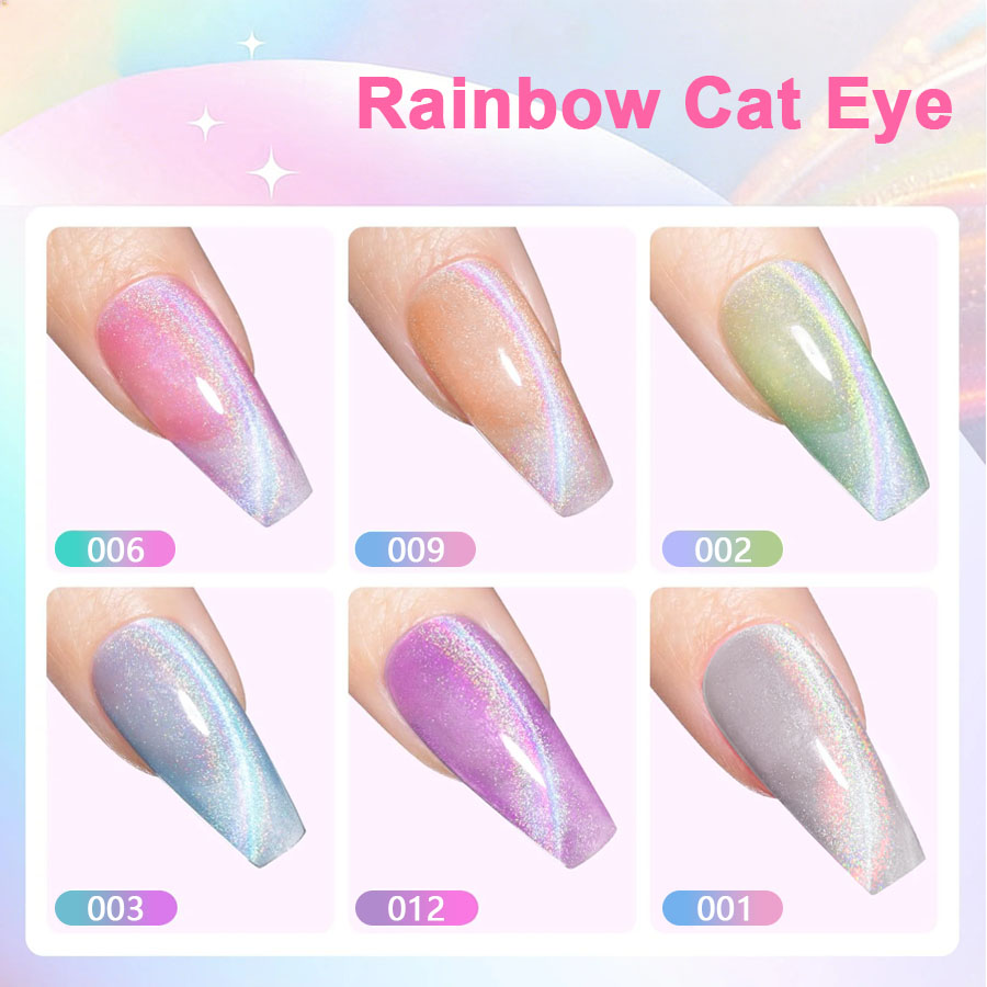 QAZIXU 1/6 Pcs Rainbow Cat Eye – Nail Art Cat Eye Pink recenzja i cena