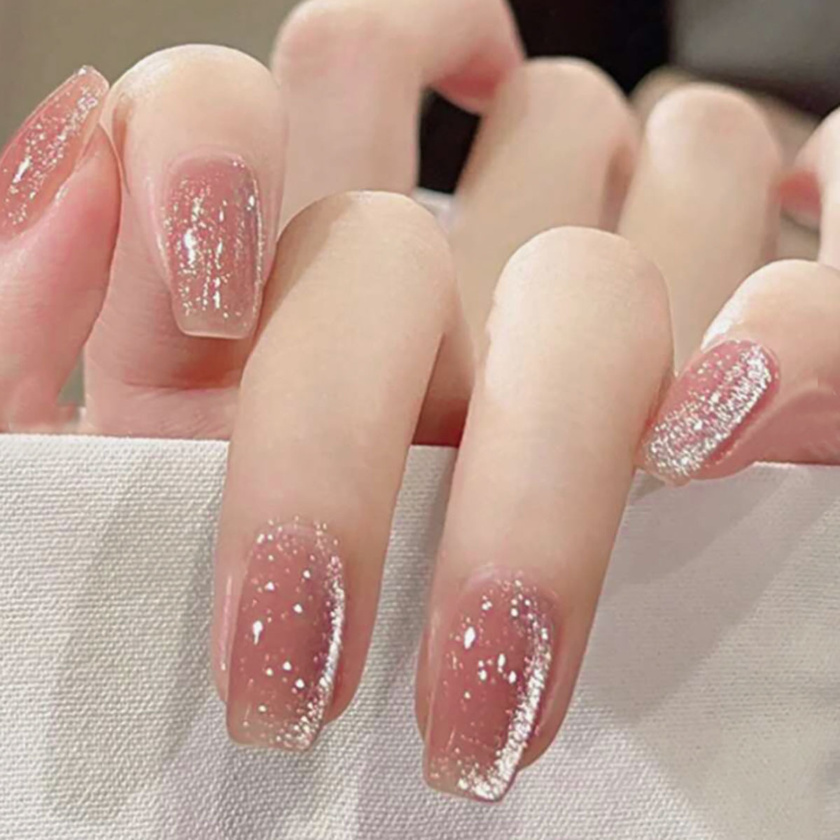 24pcs/set short square fake na – Nail Art Cat Eye Pink recenzja i cena