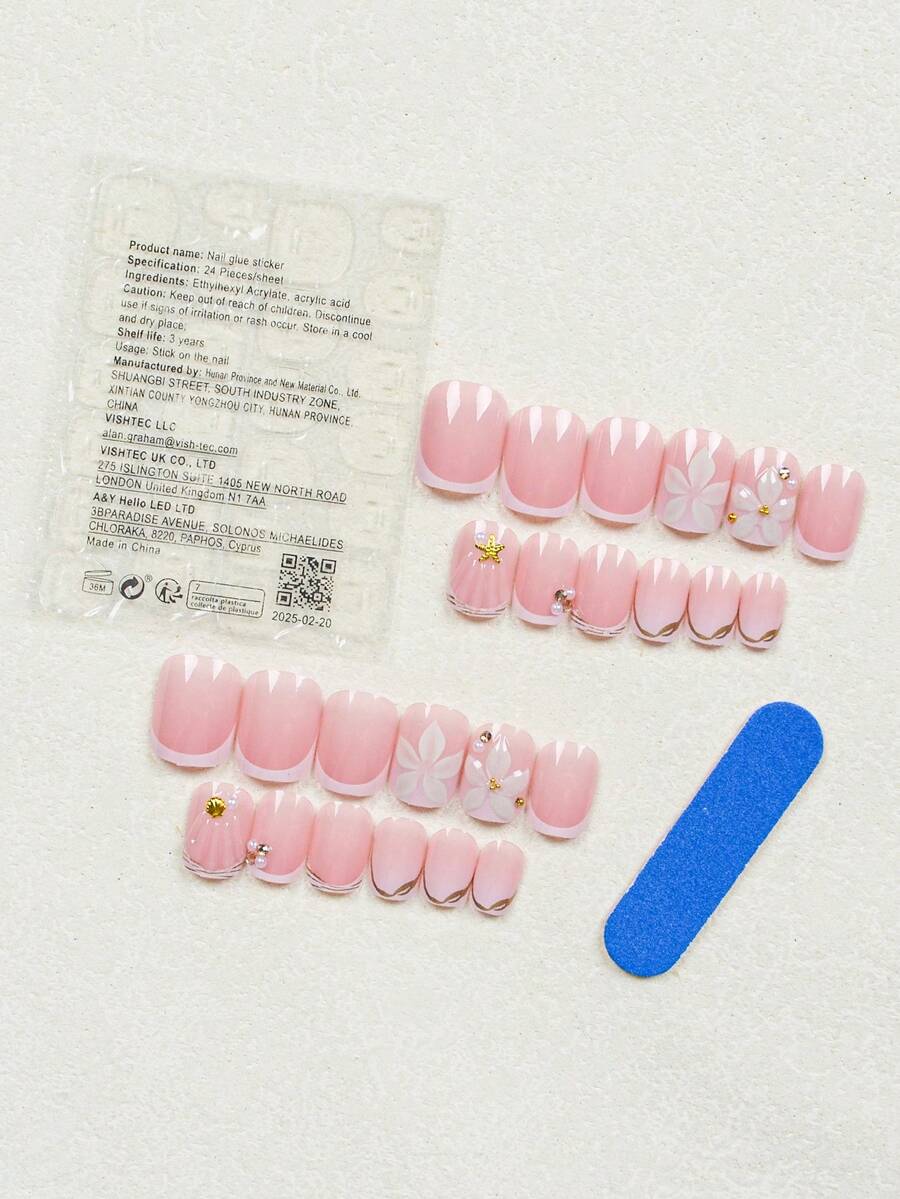 24pcs Short Square Nail Sticke – Nail Art Elegan recenzja i cena