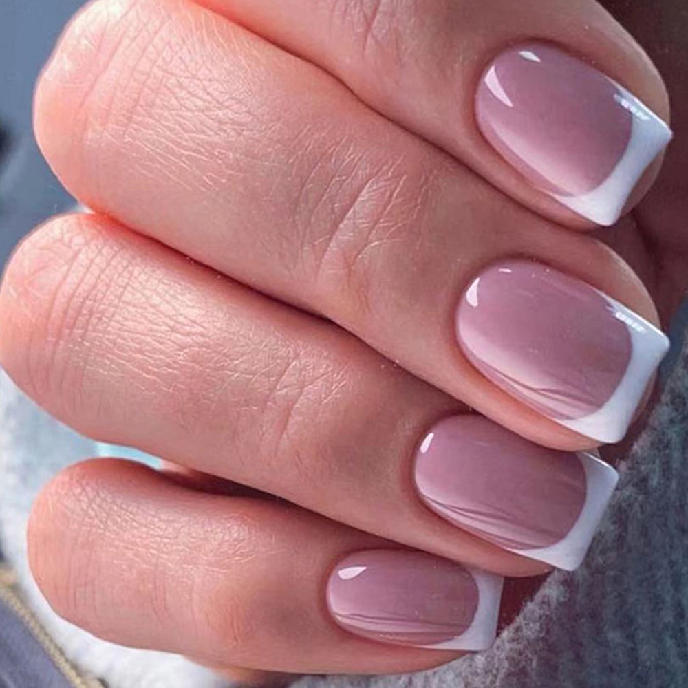 24PCS Short Square Pink Nails  – Nail Art French recenzja i cena