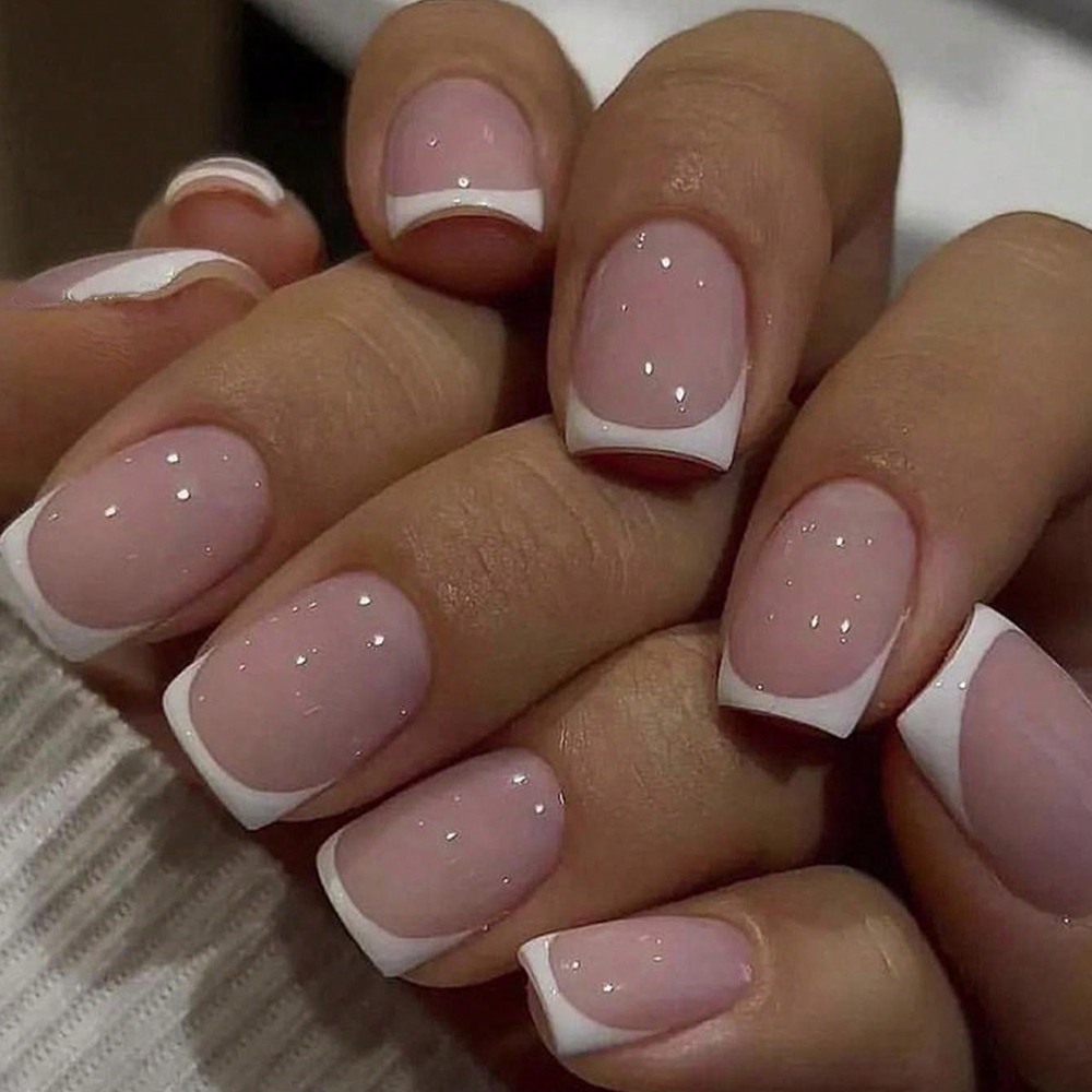 24PCS Short Square Pink Nails  – Nail Art French recenzja i cena
