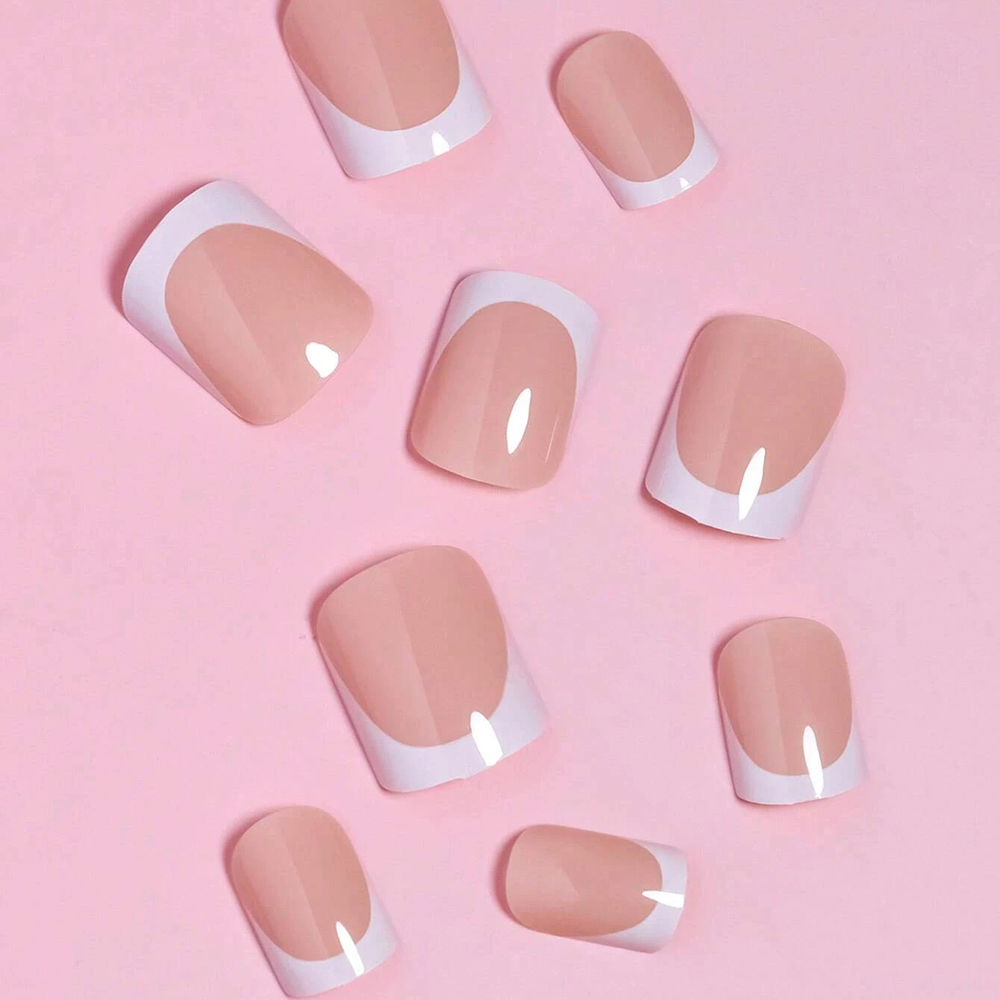 24PCS Short Square Pink Nails  – Nail Art French recenzja i cena
