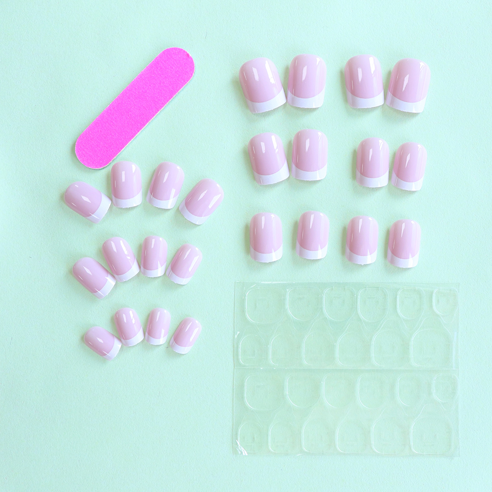 24PCS Short Square Pink Nails  – Nail Art French recenzja i cena