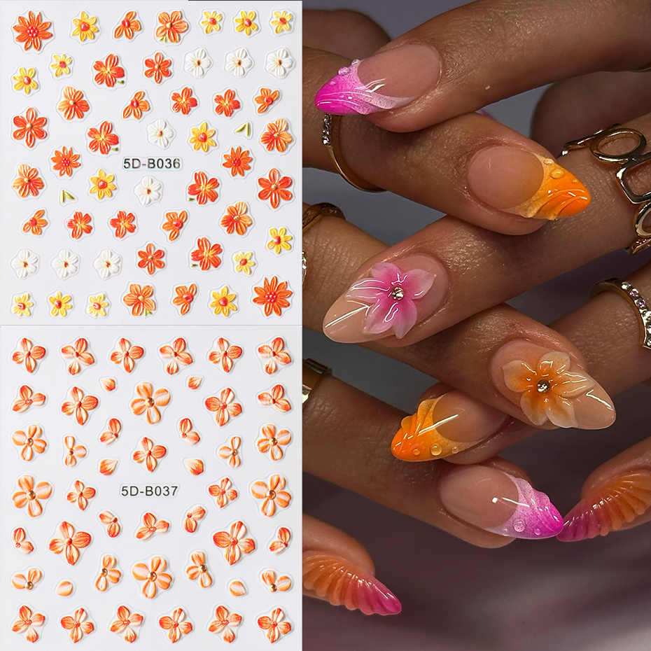 2pcs Orange Flower Nail Sticke – Nail Art Full Design recenzja i cena