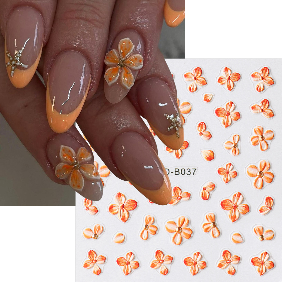 2pcs Orange Flower Nail Sticke – Nail Art Full Design recenzja i cena