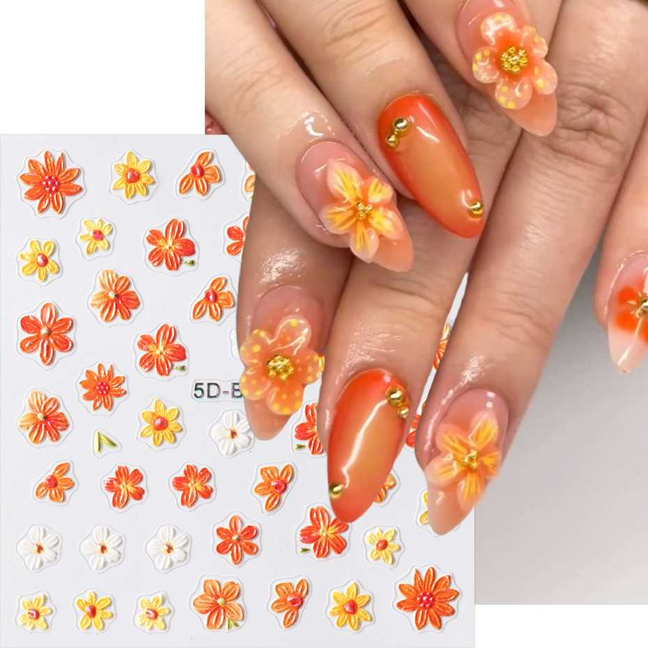 2pcs Orange Flower Nail Sticke – Nail Art Full Design recenzja i cena