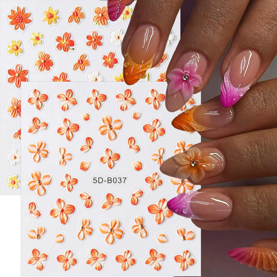 2pcs Orange Flower Nail Sticke – Nail Art Full Design recenzja i cena