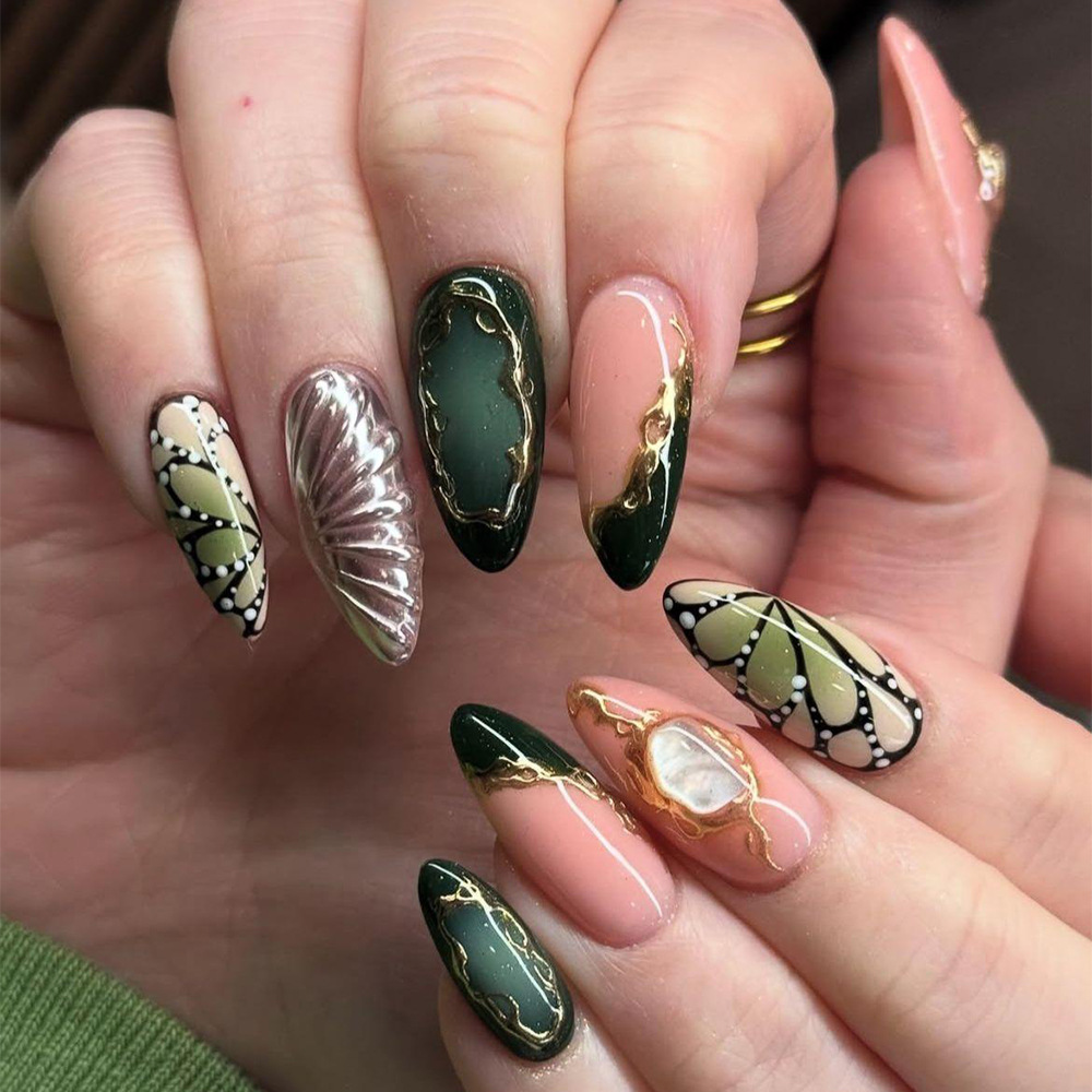 24pcs Green Cat Eye Fake Nails – Nail Art French recenzja i cena