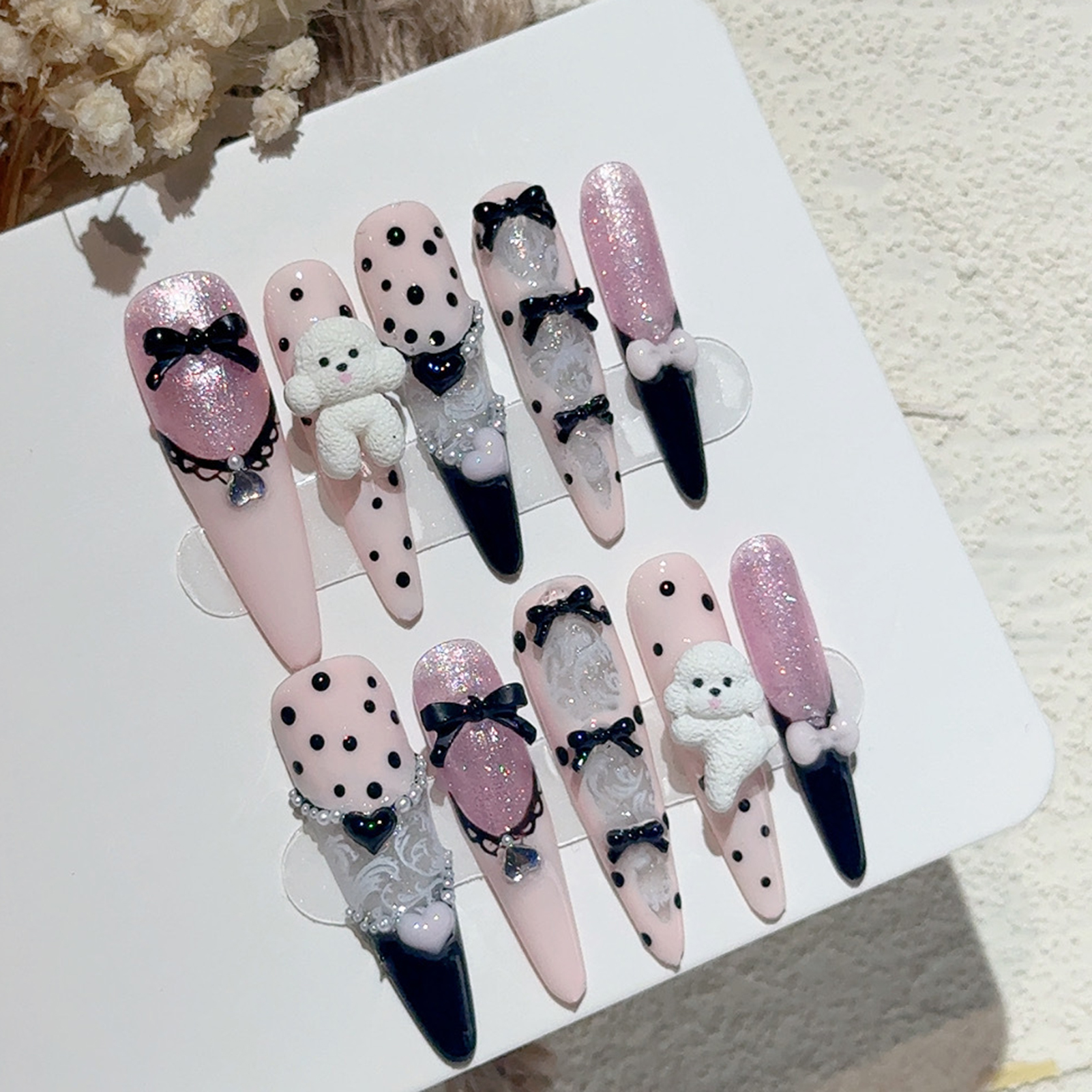 10PCS Black Lace Polka Dot Bal – Nail Art French recenzja i cena