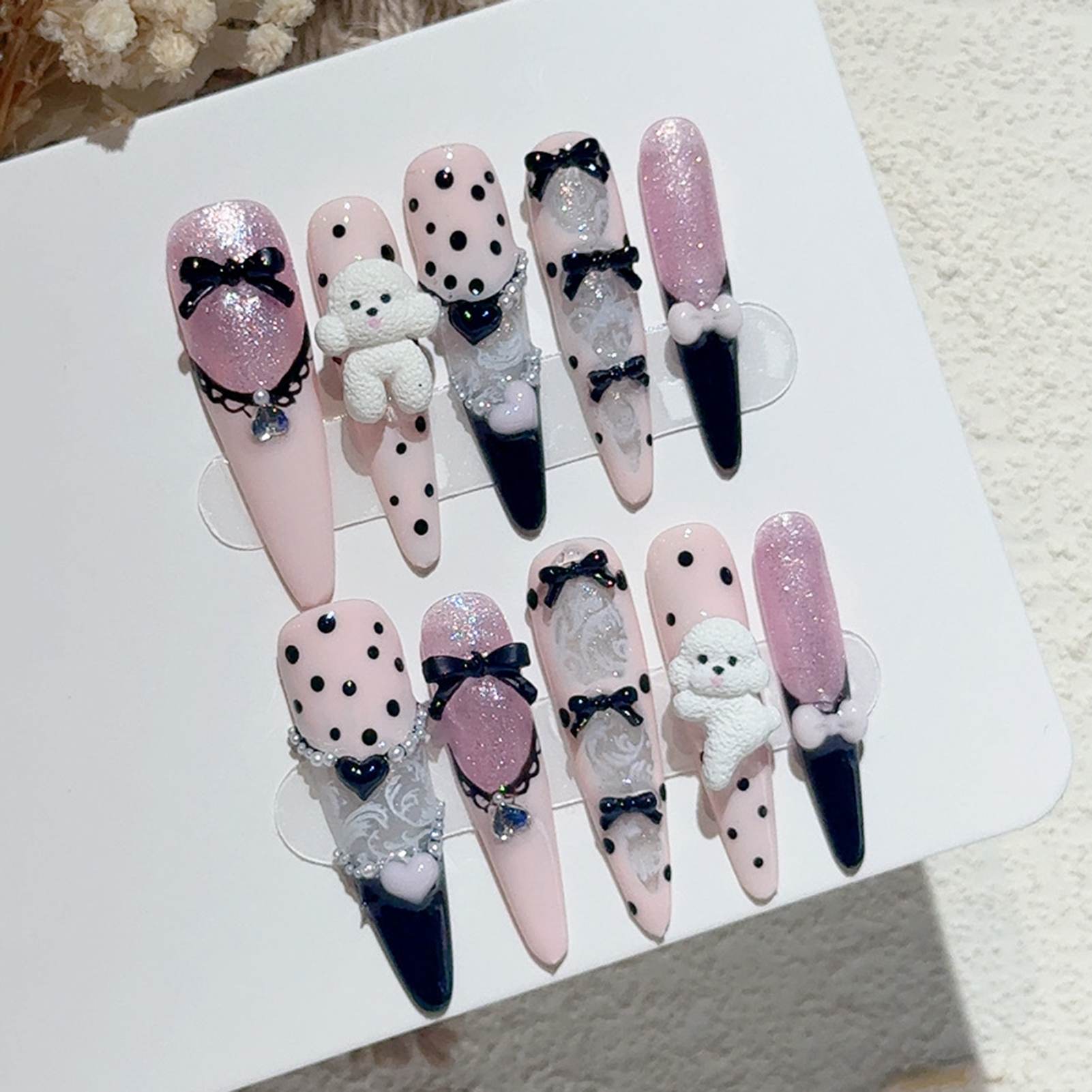 10PCS Black Lace Polka Dot Bal – Nail Art French recenzja i cena