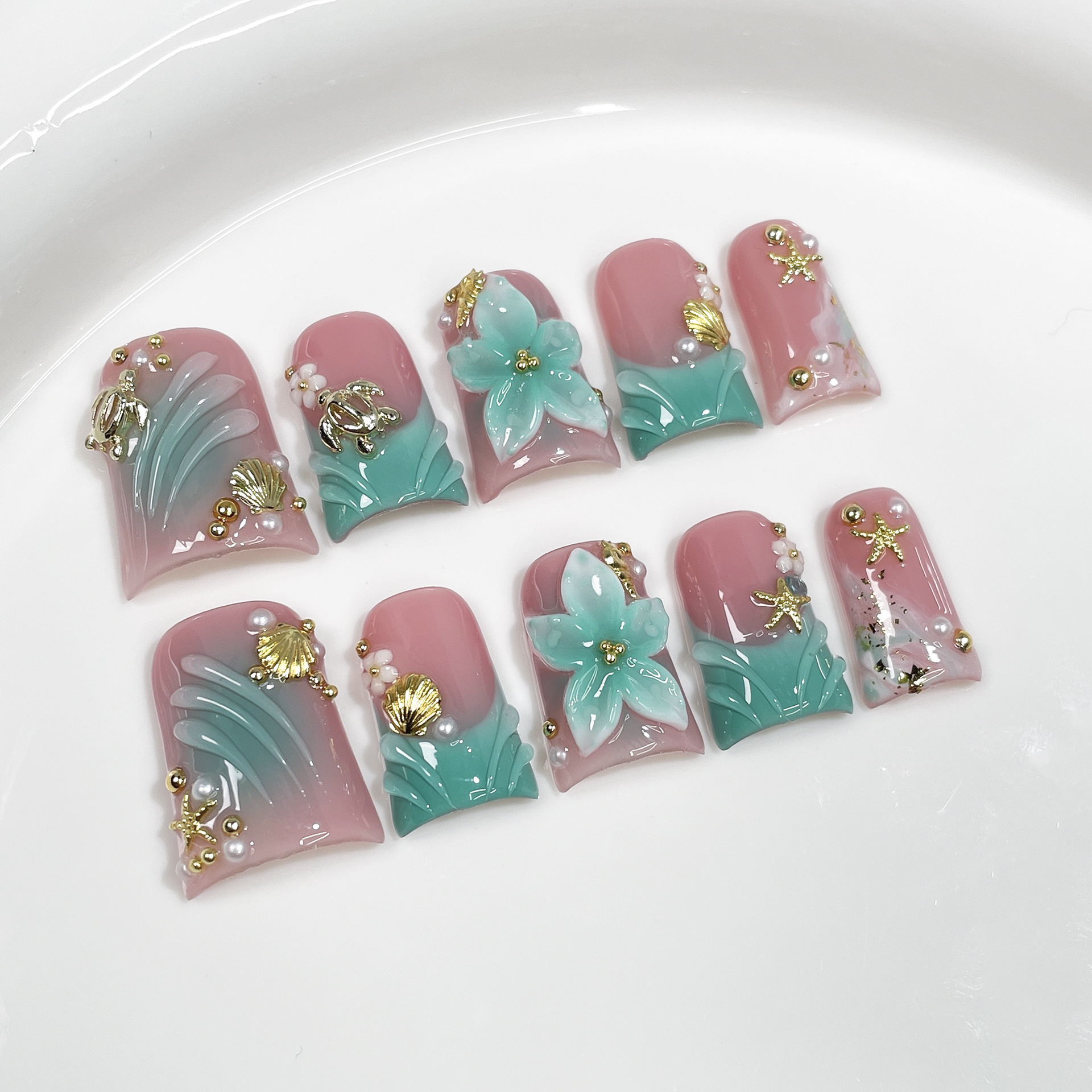 10pcs Ocean Style Fake Nails D – Nail Art French recenzja i cena