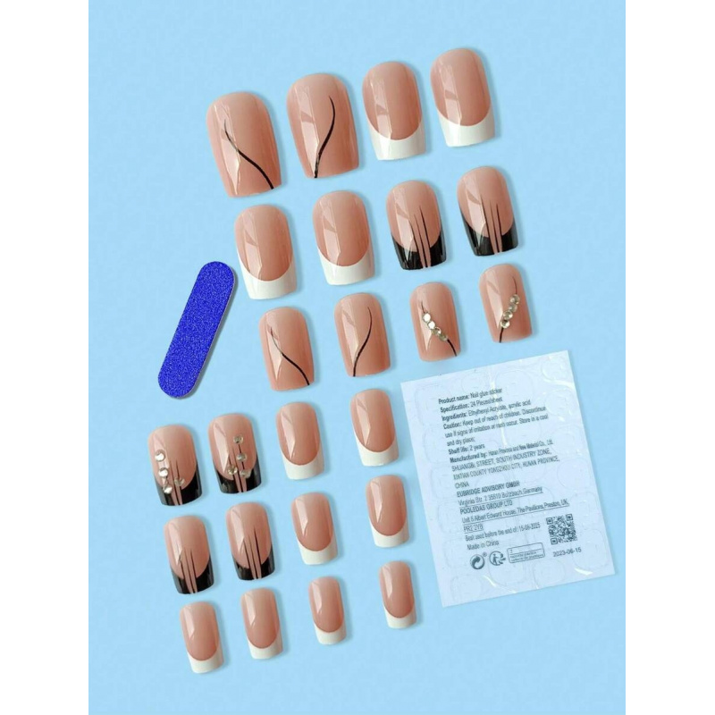 24pcs/Set Long Square Black &  – Nail Art Full Design recenzja i cena