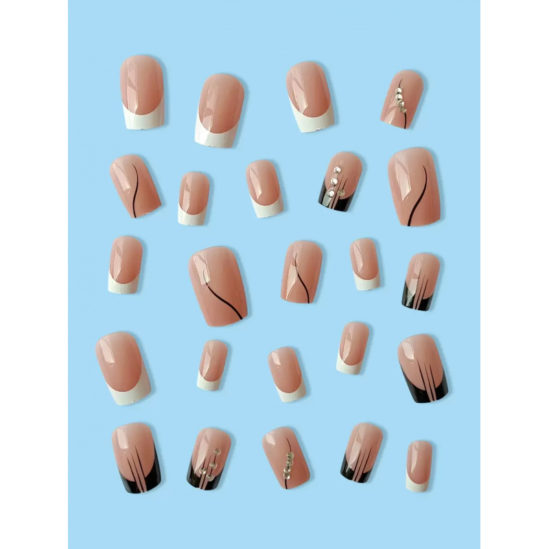 24pcs/Set Long Square Black &  – Nail Art Full Design recenzja i cena