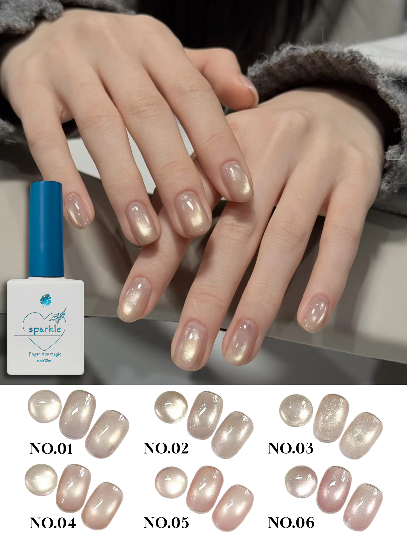 1-6pcs 12ml Icy Pink Cat Eye G – Nail Art Cat Eye Pink recenzja i cena