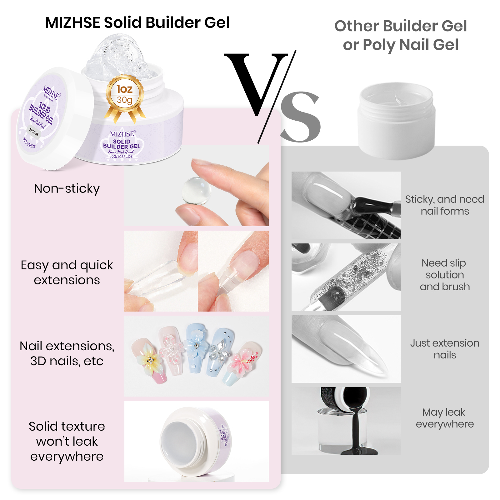 MIZHSE Builder Nail Gel White  – Nail Art Extension recenzja i cena
